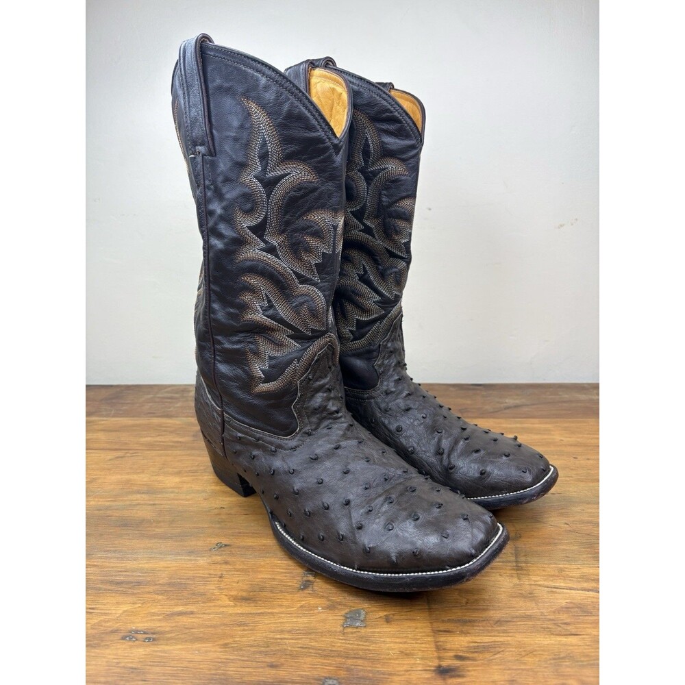 Don Juan Full Quill Ostrich Leather Cowboy Boots Mens Size 13 Brown Western Bag